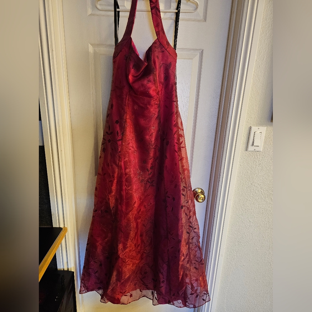 Magenta Backless Halter Gown for Prom